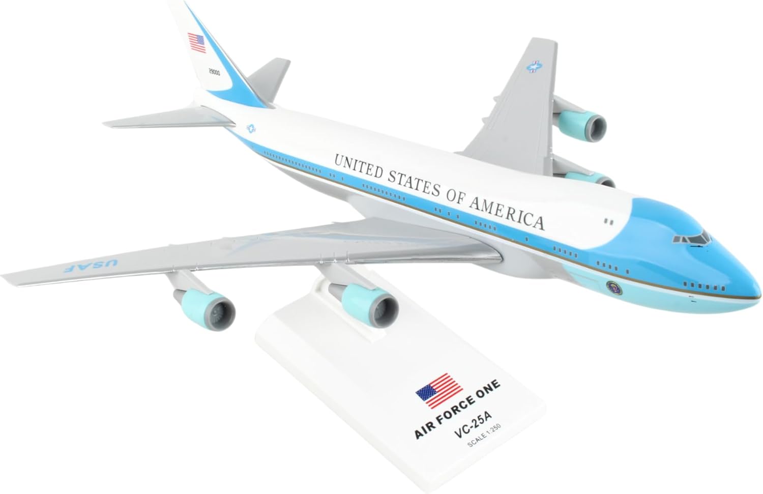 Air Force One Boeing 747-200 VC-25 1-250 Scale Snap-Fit Model – 11” Length, 9.4” Wingspan