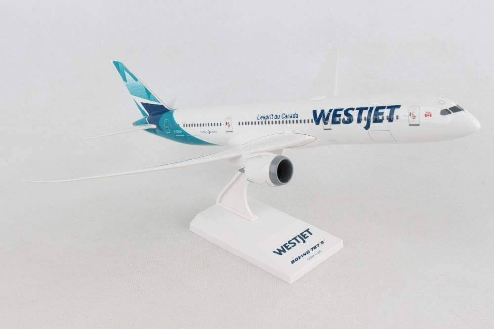 WestJet Boeing 787-9 Dreamliner 1-200 Scale Model with Display Stand – 12.38” Length, 12.13” Wingspan